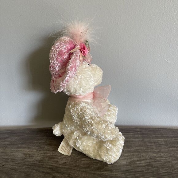 Dan Dee Victorian White Teddy Bear Plush Pink Hat & Neck Ribbon Stuffed Toy 10” - Picture 6 of 8